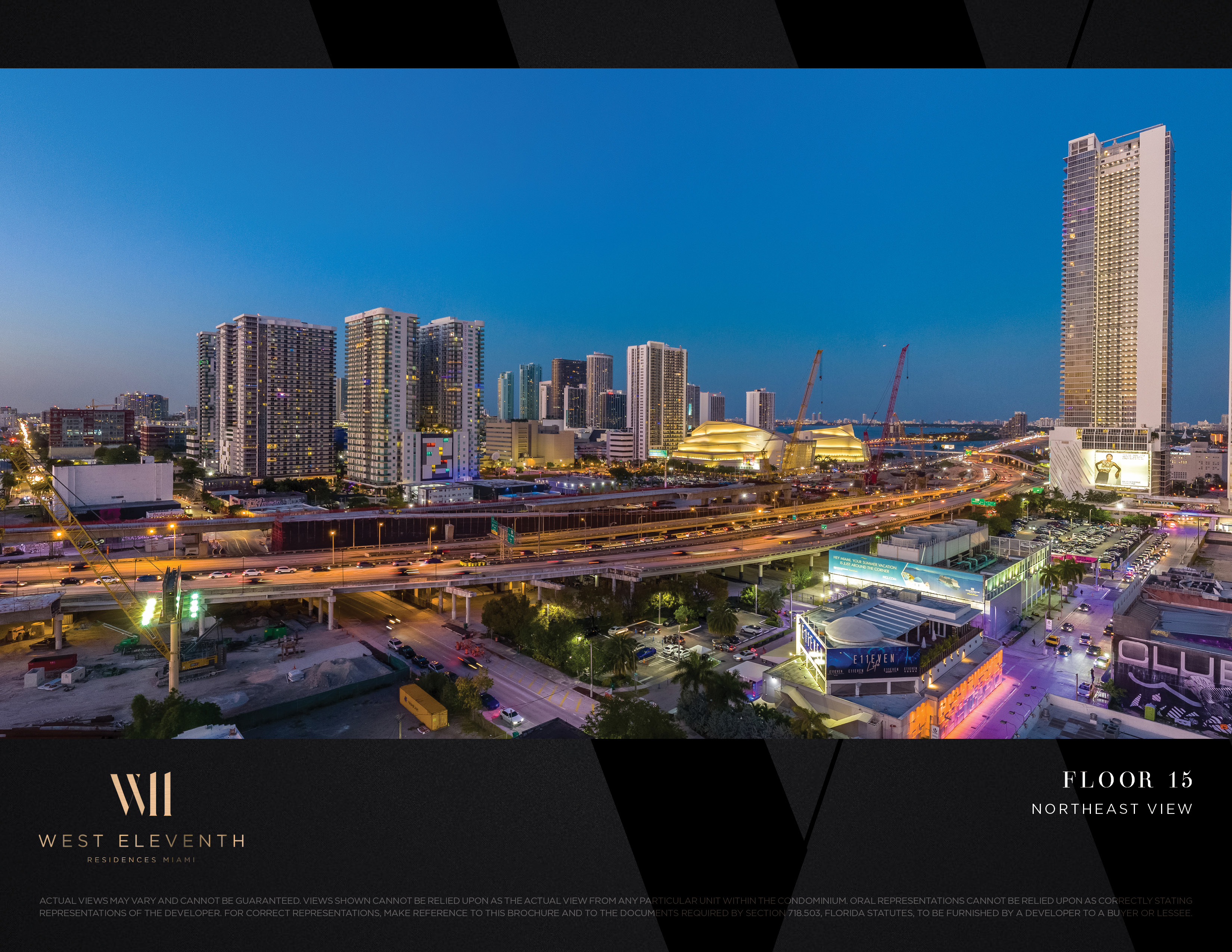 West Eleventh: Developer-supplied view study labelled Floor 15, northeast