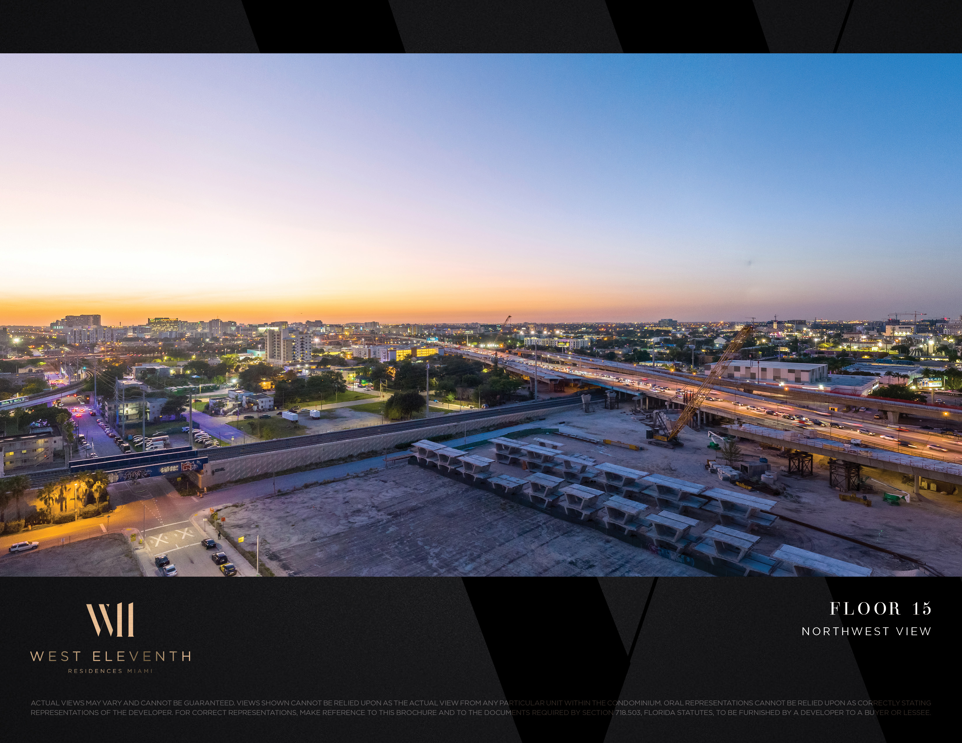 West Eleventh: Developer-supplied view study labelled Floor 15, northwest