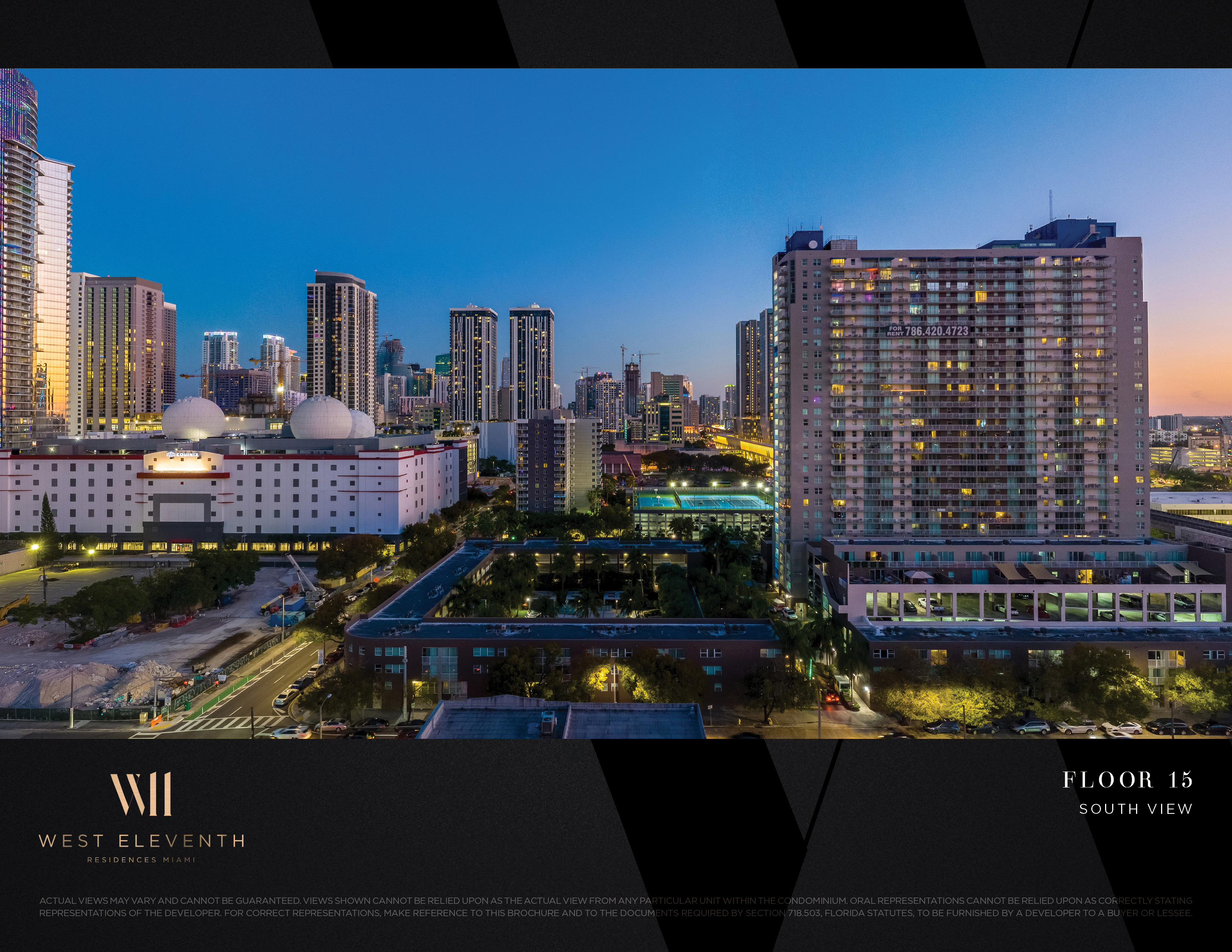West Eleventh: Developer-supplied view study labelled Floor 15, south
