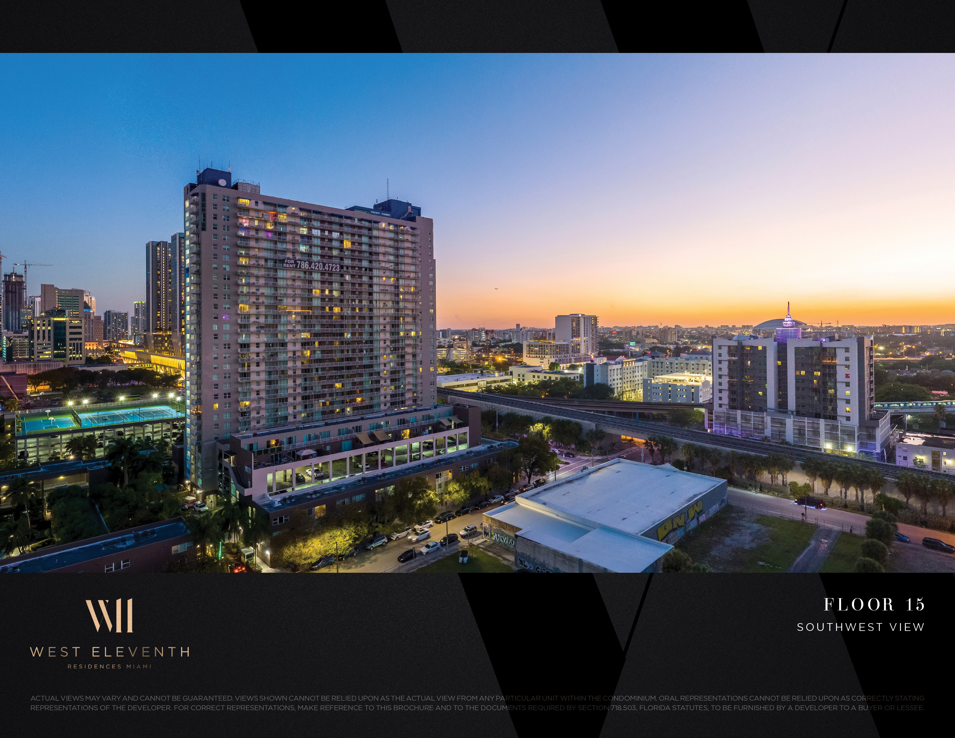 West Eleventh: Developer-supplied view study labelled Floor 15, southwest