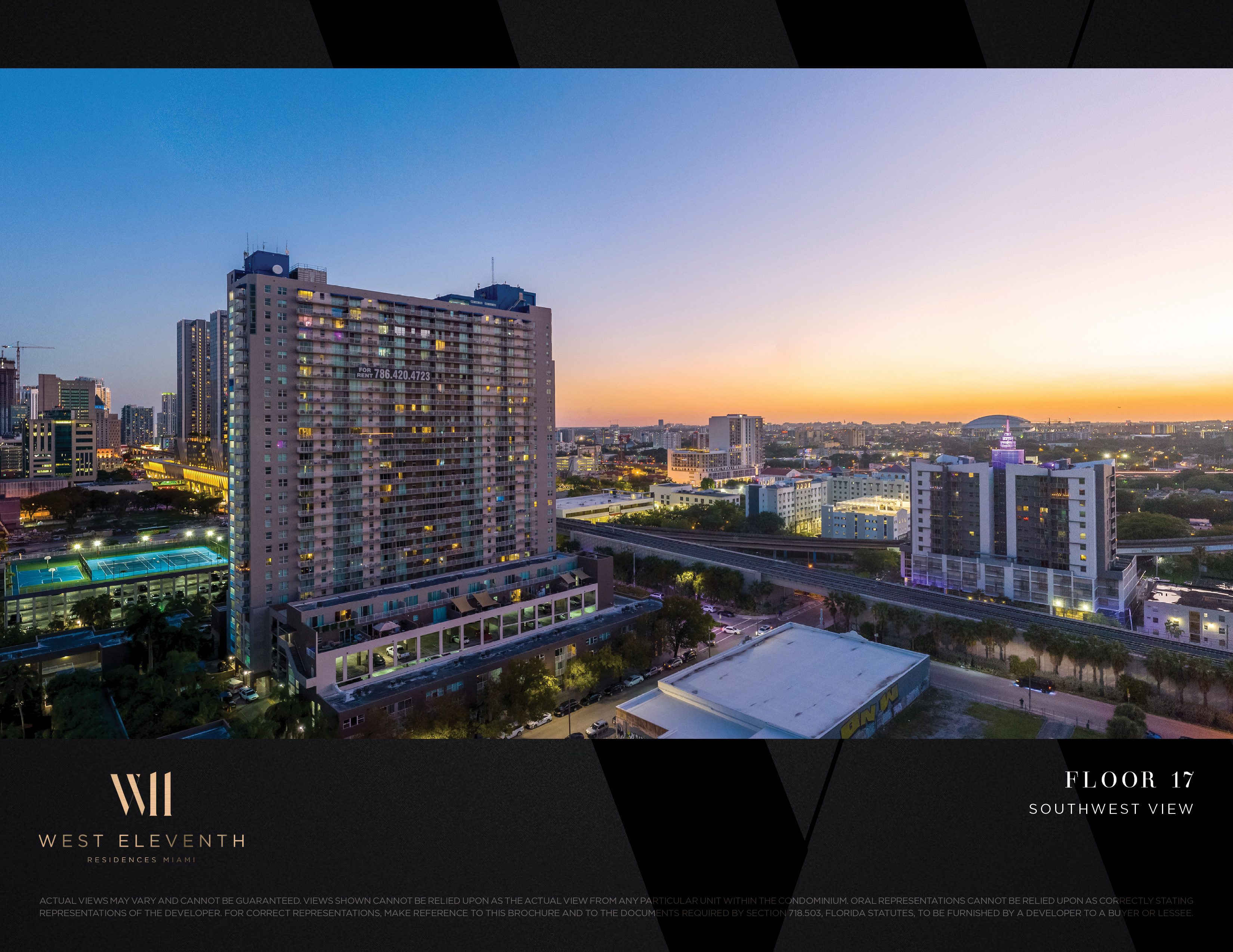 West Eleventh: Developer-supplied view study labelled Floor 17, southwest